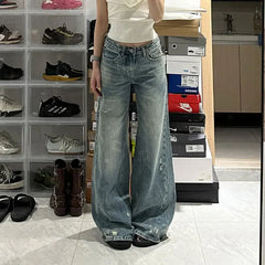 Pbong  Plus Size Women's Loose Straight Leg Jeans High Waist Wide Leg Long Trousers Bootcut Denim Pants Big Size Casual Fashion