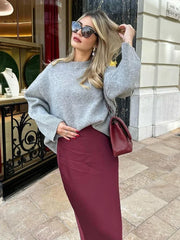 Autumn Winter Burgundy Satin Skirt Women Party Silk Skirt High Waist Straight Long Faldas Mujer Christmas Skirt