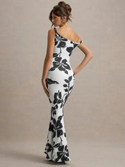 Leopard Print Incline Shoulder Sexy Maxi Dress Women Fashion Irregular Sleeveless Backless Club Party Long Dress