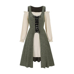 2025 Women's Dresses Sets Off The Shoulder Ruffles Mini Dress And Lace Up Ribbed Top Two Piece Set Long Sleeve Dress