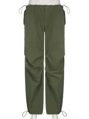 Y2K Streetwear Drawstring Cargo Parachute Pants Hippie Harajuku Loose Draped Low Waist Tech Sporty Trousers Oversize