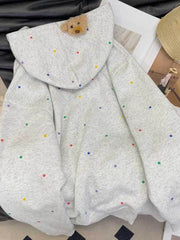 Vintage Dot Sweet Hoodies Women Letter Embroidery Cute Loose Sweatshirts Casual Preppy Style Long Sleeve Lady Japan Tops