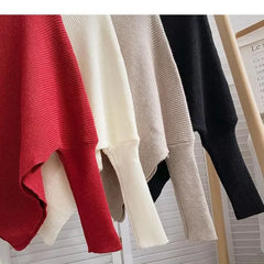 Asymmetric Knit Poncho Sweater for Women Soft Rib-knit Turtleneck Long Sleeve Pullovers Female Tops Autumn Winter Casual Outfit