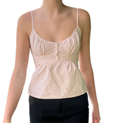 Y2k Fairycore Spaghetti Strap Camisole Women Cute Peplum Vest Coquette Low Cut V-neck Babydoll Tank Boho Going Out Crop Top
