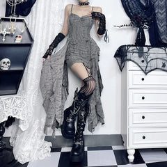 Women's Gothic Hole Sleeveless Irregular Mini Dress Backless Vintage Punk Bodycon Party Dress for Festival Halloween