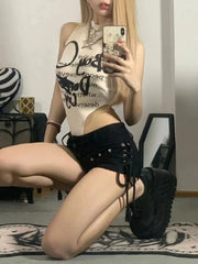 Shorts Women Skinny Creativity Lace-up Popular Streetwear Daily Personality Students Holiday Fashion Sexy American Retro Leisure