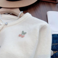 Pink Sweet Pearls Decorate Sweater Cardigan Woman Korean Fashion Print O Neck Knitwear Women Long Sleeve All Match Knitted Tops