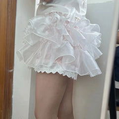 Personality Japanese All Match Lolita Girl Base Bottoms Spliced Korean Mesh Tiered Ball Design Short Pants Y2k Aesthetic Clothes