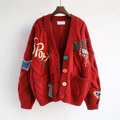 Spring Women's Sweater Warm Knitted Sweater Jacket Loose Pocket Embroidery Fashion Knit Cardigan Jacket Ladies Jacket