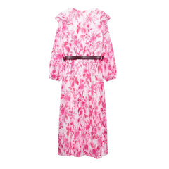 Women's French Fashion Paired With Waistband Floral Print Long Dress New Lantern Sleeve Ruffle Chic Spring Vacation Dress