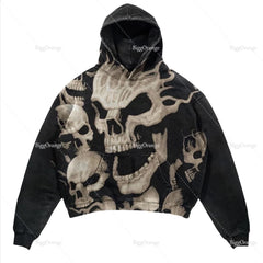 Harajuku American Goth Hoodies Women Harajuku Y2K New Goth Skull Printing Streetwear Hip Hop Couples Sweatshirt Clothes