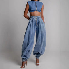 Pbong  New Women's Y2K Vintage High Waist Zipper Denim Pants Loose Harem Balloon Jeans Spring Casual Streetwear Trousers