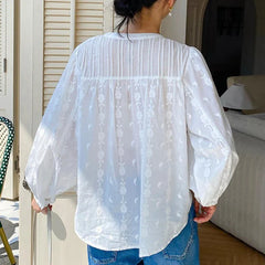Elegant Pretty  Blouses Shirts Women Tops Floral Whole Piece Embroidery Long Sleeve O Neck Boho 100% Cotton Blouse Shirt Autumn