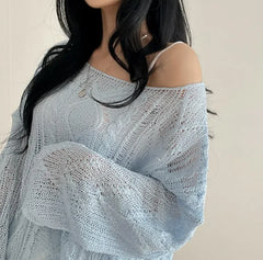 Long Sleeve Crochet Top Cable Knit Summer Beach Bikini Cover Up Crop Pullover Openwork Blouse Women Vacation Boho Outfit