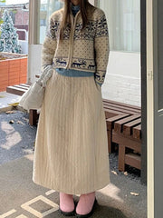 Japanese Style Long Skirt Women Vintage Harajuku Thick Skirt Autumn Winter Solid Streetwear A-line Skirts Aesthetics