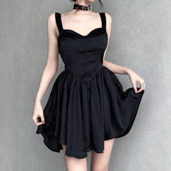 Gothic Mini Sundress Folds Dress