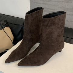 Vintage Pointed Toe Women Ankle Boots Designer Thin Low Heel Shoes Modern Short Botas Autumn Winter Zapatos De Mujer