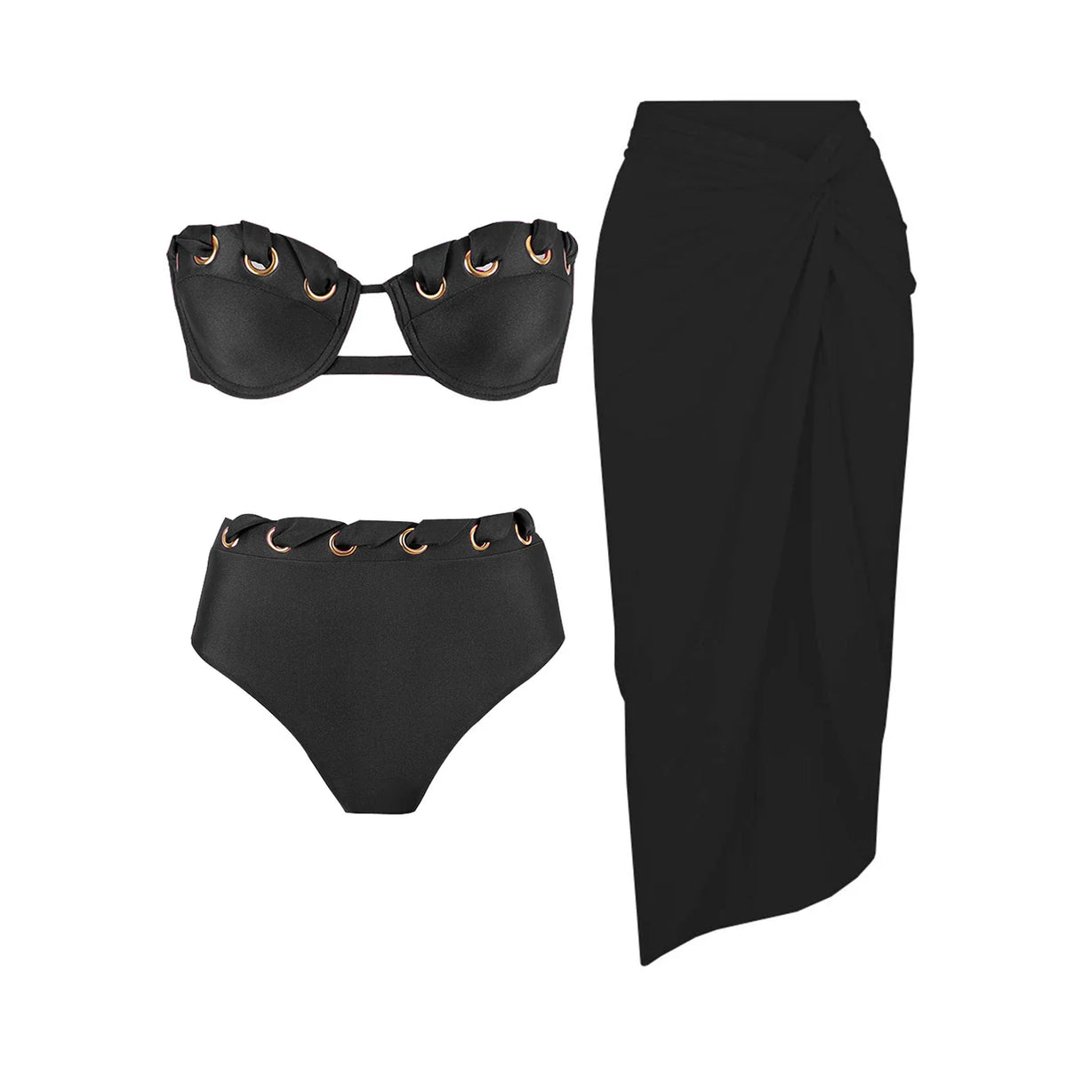 Push Up Bikini Set With Cover Up Sexy Swimwear Women Patchwork Swimsuit High Waist Biquini Female Bathingsuit Bodysuit Beachwear