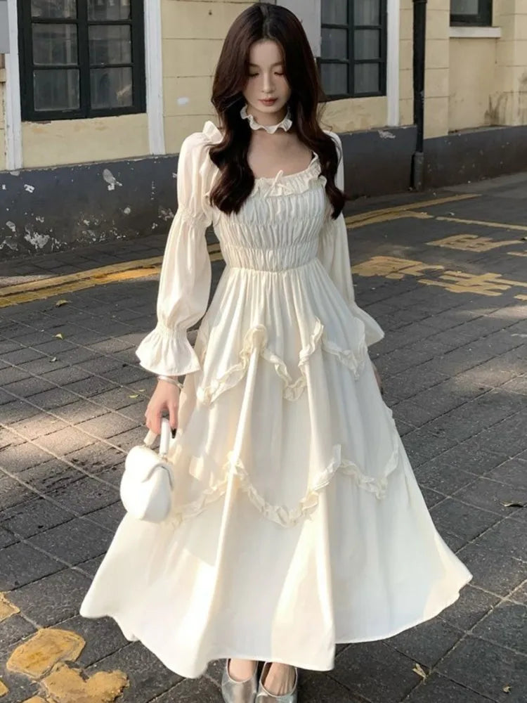 Fashion New Women Elegant and Chic Party Dress Long Sleeve French Style Casual Vintage Dresses Female Birthday Clothes