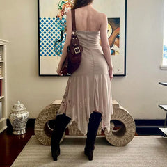 Skin Strapless Flowers Printed Mesh Dress