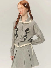 Vintage Sweet Cropped Cardigan Women Coquette Aesthetic Bow Knitted Sweater Mujer Kawaii Korean Fashion Long Sleeve Top