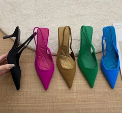 Summer New Brand Pointed Toe Slingback Shoes Thin High Heel Shallow Slip On Ladies Elegant Sandals Plus Size 41