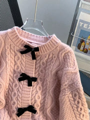 Preppy Style Bow Sweet Cardigan Women Cute Long Sleeve Solid Knitted Sweaters Casual Vintage O Neck Lady Fall Winter Top Outwear