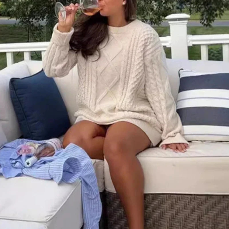 Vintage Women Knitted Pullovers Elegant Casual Oversize Long Sleeve Sweaters Autumn Winter Solid Lady Sweaters Street