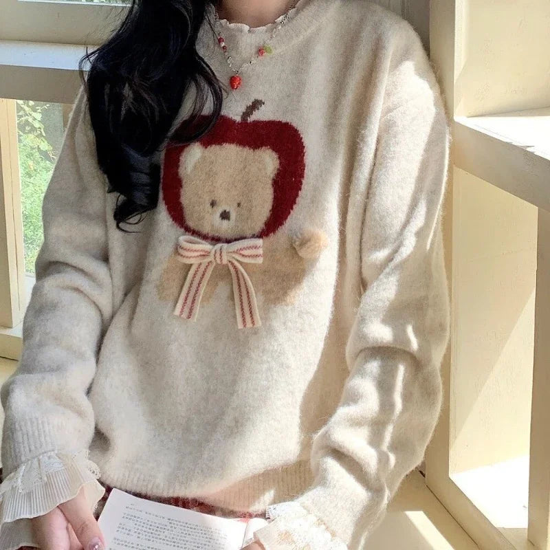 Kawaii Sweaters Cartoon Women Harajuku Sweet Knitted Pullovers Autumn Winter Fashion Oversize Cute Aesthetics Sweaters