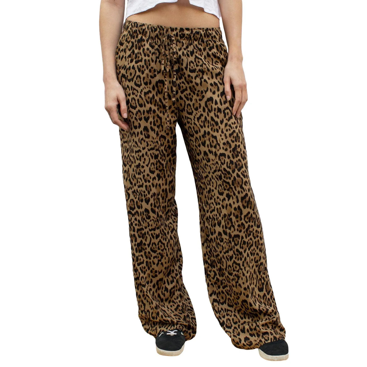 Fashion Vintage Leopard Print Wide-leg Pants Women Casual High-waisted Trouser Spring Summer Office Lady Clothes Streetwear