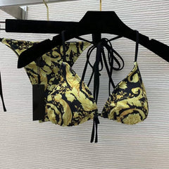 New Luxury Design Swimsuit Golden Floral Print Two Piece Sexy Bikini Female Brazilian Bathing Suit Women Swimwear Beach Biquínis
