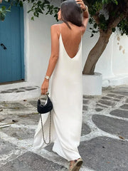 Summer Women Backless Sling Dress Sexy Loose V Neck Sleeveless Split Maxi Dresses  New Female Beach Vacation Party Robes