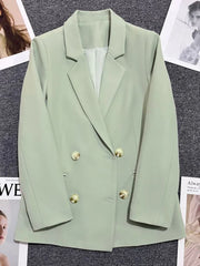 Women Elegant Blazer Coat Sweet Fashion Long Sleeve Casual Suit Jacket Korean New Fall Winter Female Double Buttons Outwear Tops