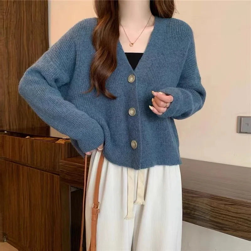 Button Down V-neck Cardigan Sweater Women Cocoon Single Breasted Knitted Jacket Ladies Fall Winter 2025 Casual Cosy Outfit