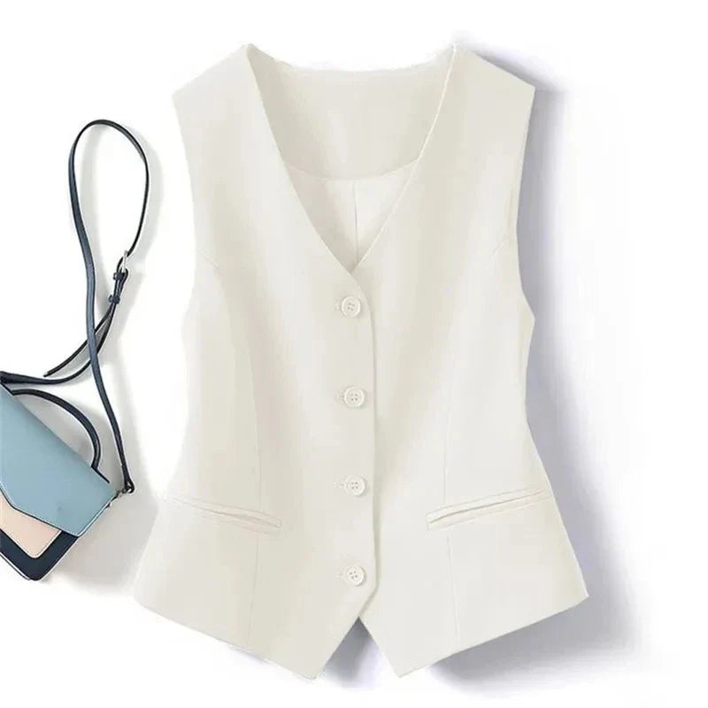 Women's Suit Vest Coat 2025 Spring Summer Sleeveless Retro Style Ladies Blazer Vest Temperament Short Lady Cardigan Waistcoat