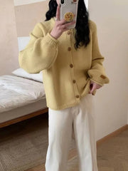 Women Sweater Cardigan Soft Knitted Button-Down Long Sleeve Plain Sweater Jacket Top Fall Winter Korean Ladies Chic Outfit