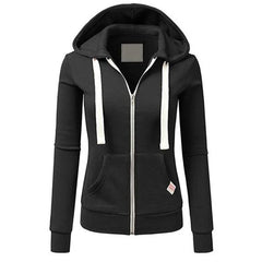 Spring/Autumn New Casual Fleece Zipped Hoodie Women Fashion Drawstring Sporty Hooded Coats Ladies Simple Sweatshirt