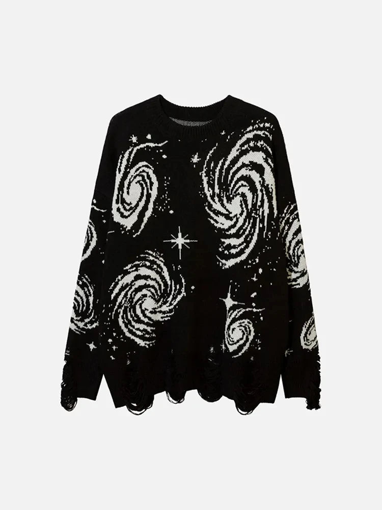 Men's and Women's Loose Cotton Knitted Sweater New Retro Sweater Ripple Creative Stripe Punched Knitted Hoodie