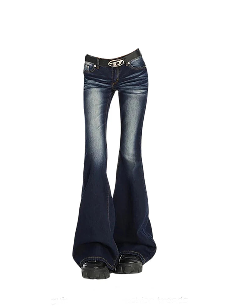 Women Gyaru Japanese Harajuku Y2K Vintage Korean Fashion Flare Jeans Low Rise Denim Trumpet Pants Bell-Bottom Trousers Kpop New