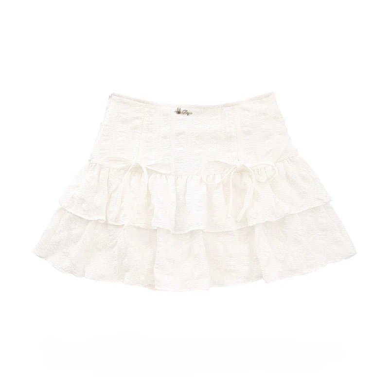 French Style White Mini Skirts Holiday Casual Kawaii High Waist A-line Skirt Sweet Girl Kpop Y2k Skirt for Women Summer