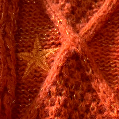 Glittery TS Cardigan Women Orange Chunky Knit Sweater with Star Embroidery Gold Thread Showgirl Cardigan Fans-make Tay Cardi