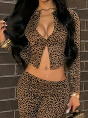Leopard Sexy Single Breasted Women's Tops Long Sleeve Slim Fit Gyaru Clothing Streetwear Trendy T-Shirts Autumn