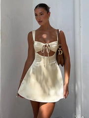 Hollow Out Bandage Sexy Mini Dress For Women  Summer New Spaghetti Sleeveless Backless Bodycon Club Party Dress