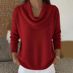 Pbong  Women Autumn Winter Pullover Sweater New Solid Color Stacked Collar Long Sleeve Comfortable Female Casual Pocket Pullover