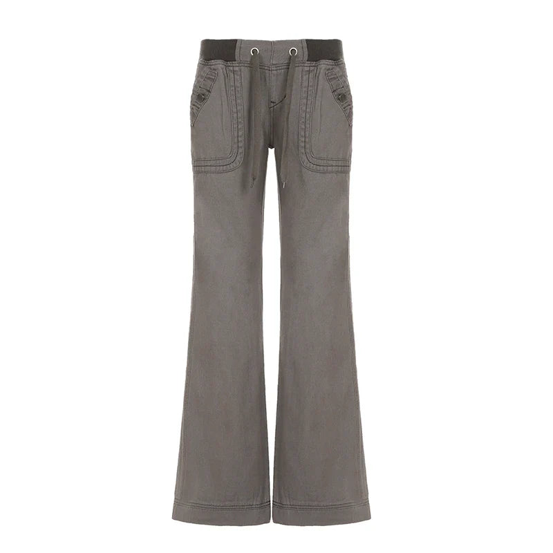 American Retro Causal Solid Women's Jeans Straight Loose Fashion Trendy All-Match Drawstring Trousers