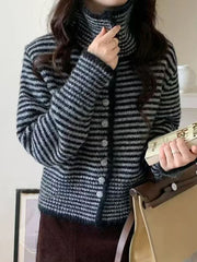 Harajuku Y2K Striped Cardigan Women Vintage Loose Casual Knitted Sweater Fall Winter Japan Retro Long Sleeve Female Soft Tops