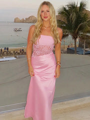 Lace Splice Strapless Dress For Women Hollow Sexy Sleeveless Backless Dress Pleated Elegant Slim Beach Vacation Dress