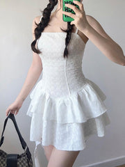 Strap Sleeveless Hollow Stitching Pleated Dress