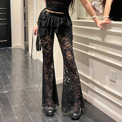 Hot Selling High Waist  Lace See-through Pants Sexy Versatile Irregular Fake Two-piece Skirt Pants for Women