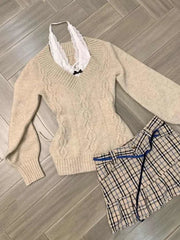 Sexy Elegant V-neck Knitted Pullover Women Black Y2k Fashion Long Sleeve Sweaters Simple Casual Slim Aesthetics Tops